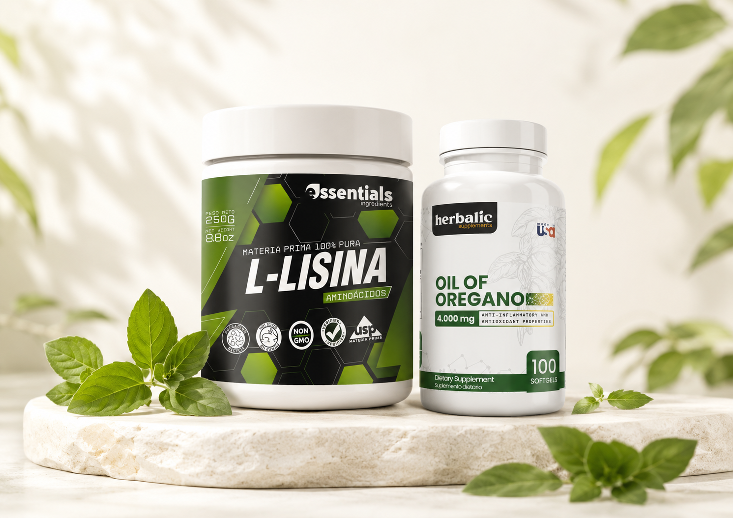 Suplementos originales de Dósis Natural: L-Lisina y Aceite de Orégano