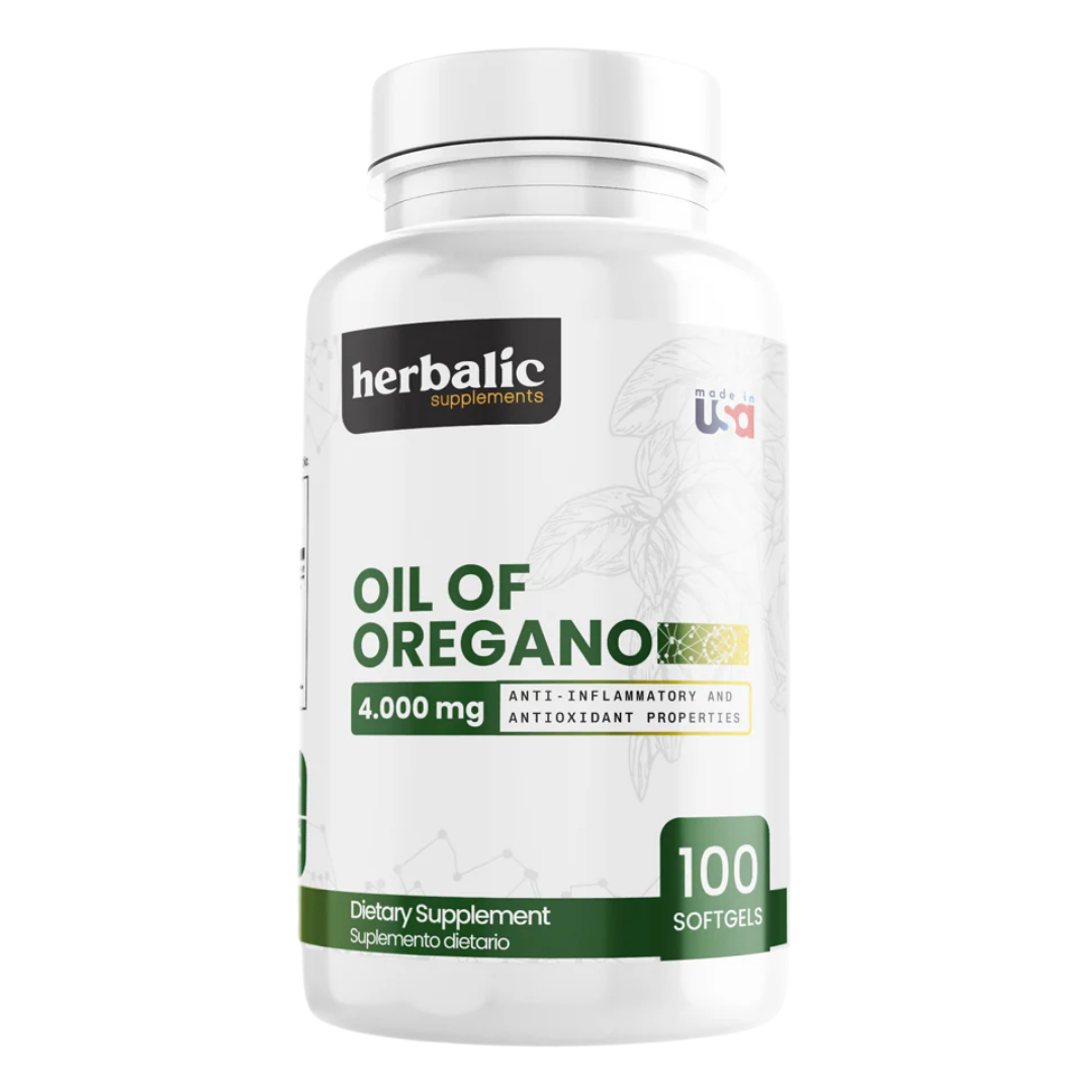 Frasco de Aceite de Orégano en cápsulas blandas de Herbalic Supplements